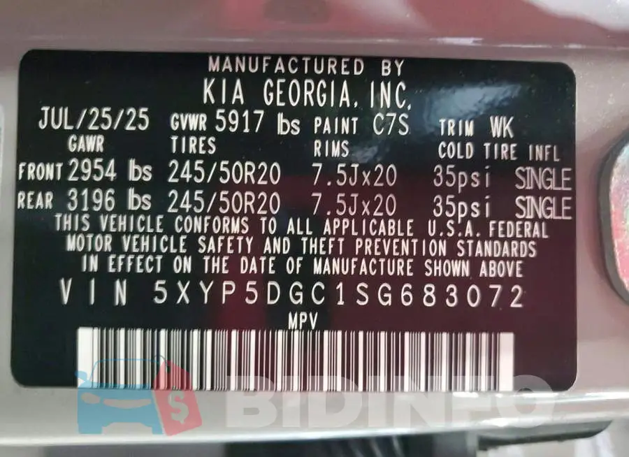 5XYP5DGC1SG683072 Photo# 13