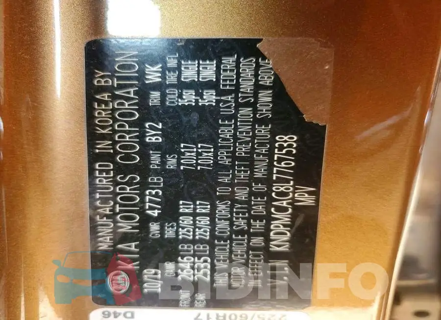 KNDPMCAC8L7767538 Photo# 14