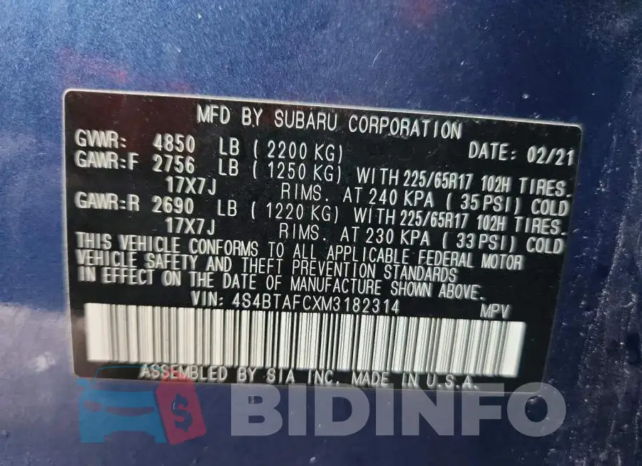 4S4BTAFCXM3182314 Photo# 13