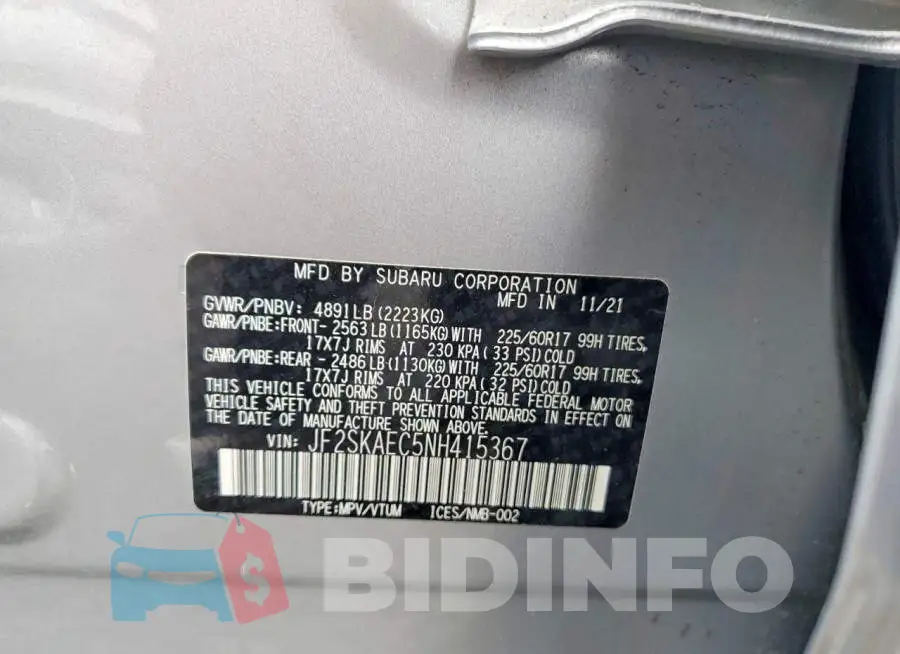 JF2SKAEC5NH415367 Photo# 14