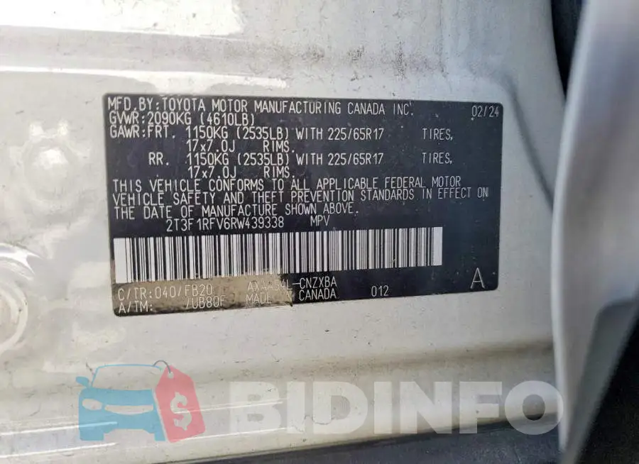 2T3F1RFV6RW439338 Photo# 14