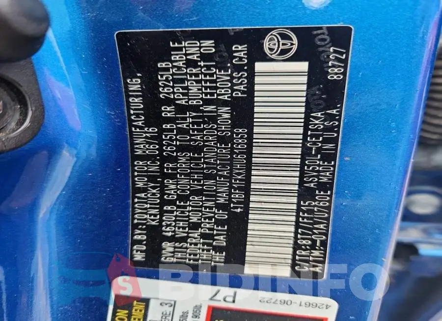 4T1BF1FKXHU616858 Photo# 12
