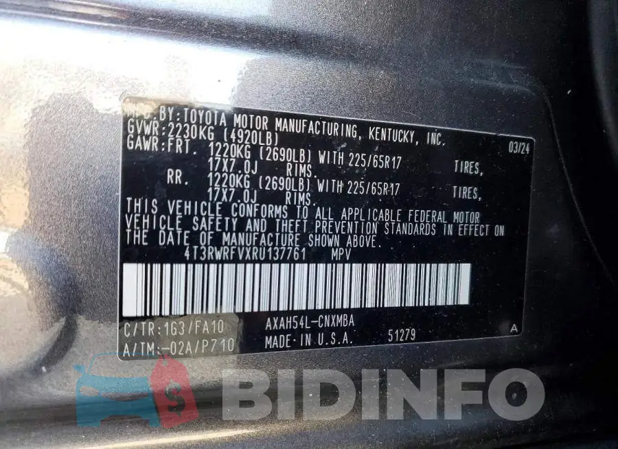4T3RWRFVXRU137761 Photo# 13