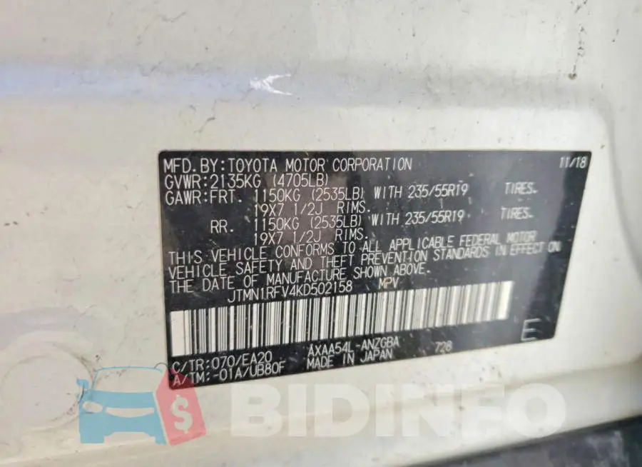 JTMN1RFV4KD502158 Photo# 13