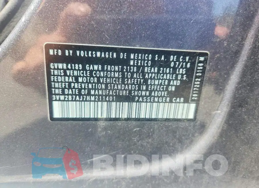 3VW2B7AJ7HM211401 Photo# 12