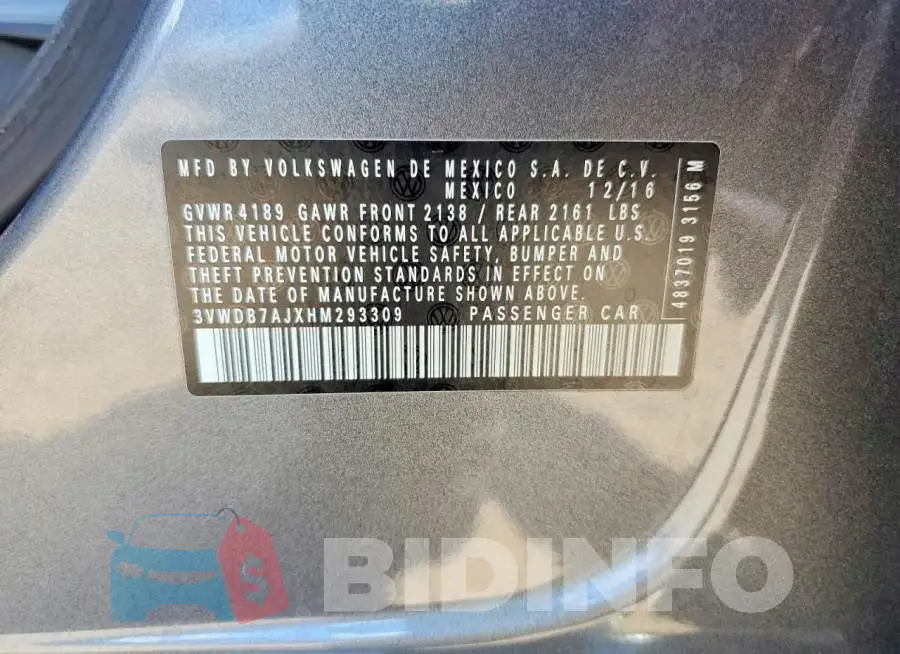 3VWDB7AJXHM293309 Photo# 12