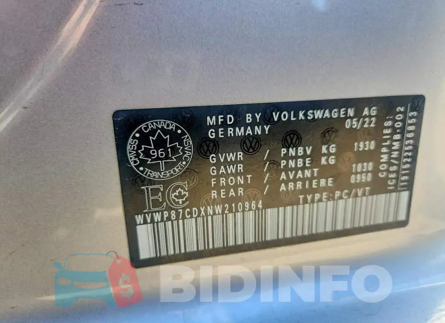 WVWP87CDXNW210964 Photo# 13
