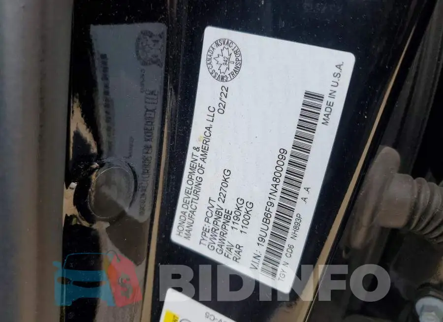 19UUB6F91NA800099 Photo# 12