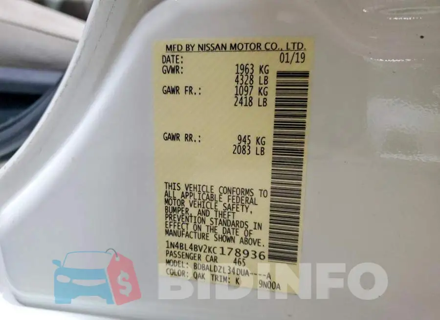 1N4BL4BV2KC178936 Photo# 13