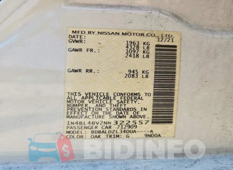 1N4BL4BV2NN322557 Photo# 13