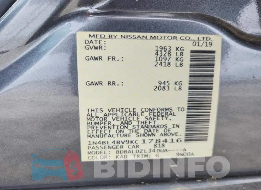 1N4BL4BV9KC178416 Photo# 12