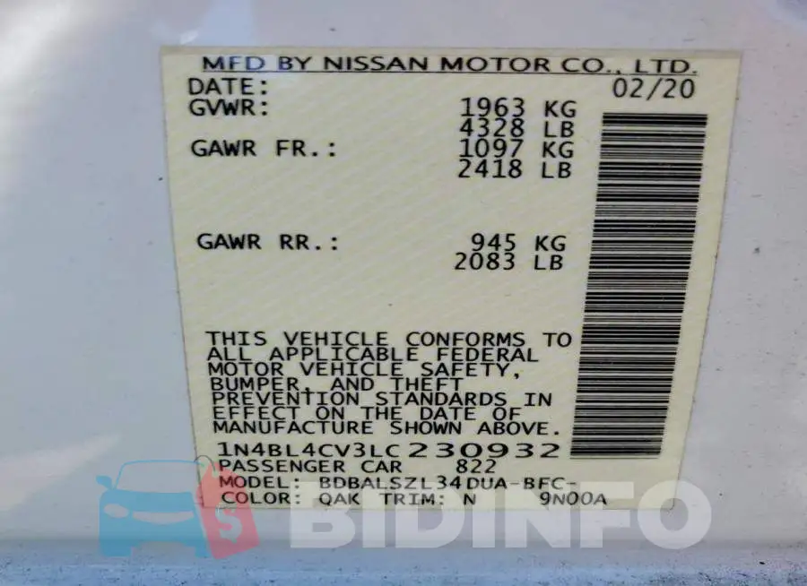 1N4BL4CV3LC230932 Photo# 13