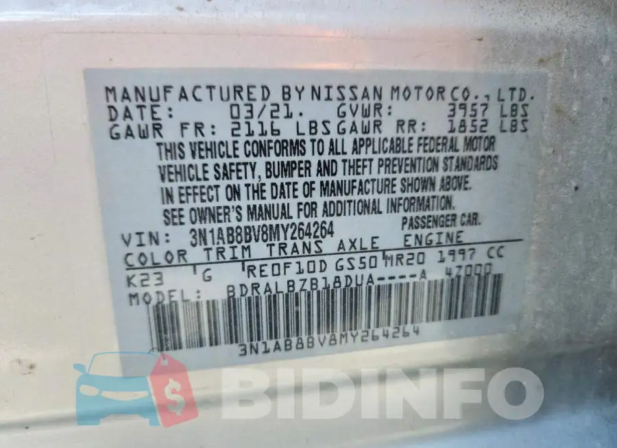 3N1AB8BV8MY264264 Photo# 13