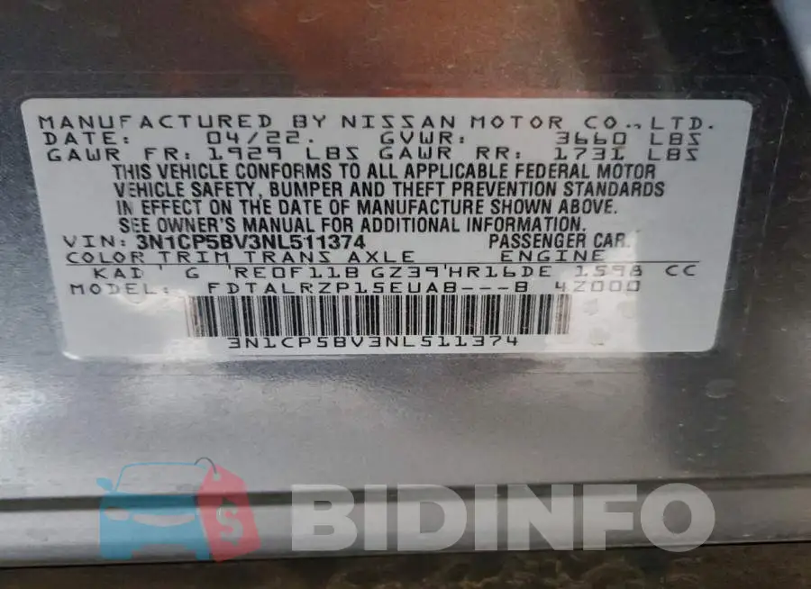 3N1CP5BV3NL511374 Photo# 14
