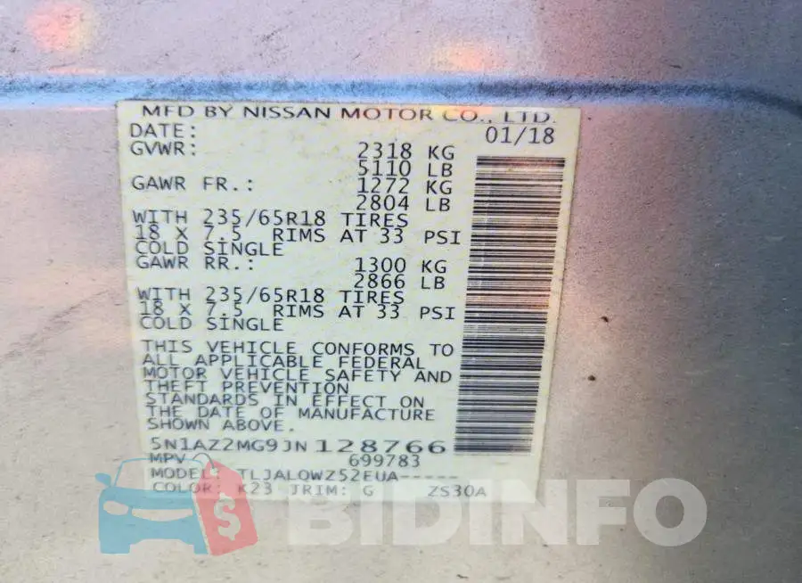 5N1AZ2MG9JN128766 Photo# 13