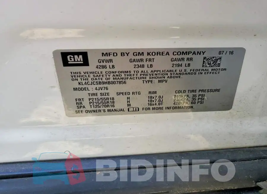 KL4CJCSB9HB007856 Photo# 12