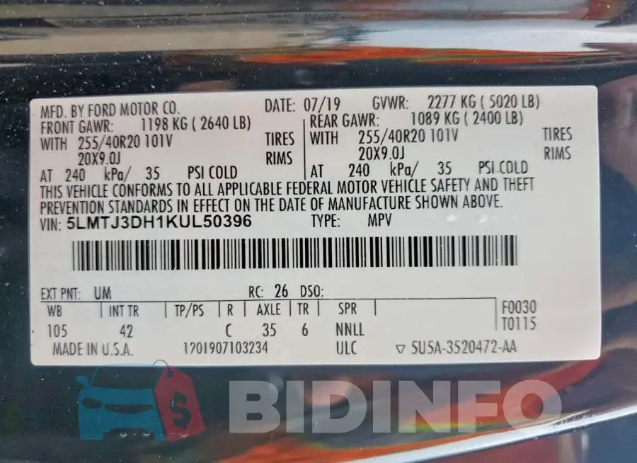 5LMTJ3DH1KUL50396 Photo# 14