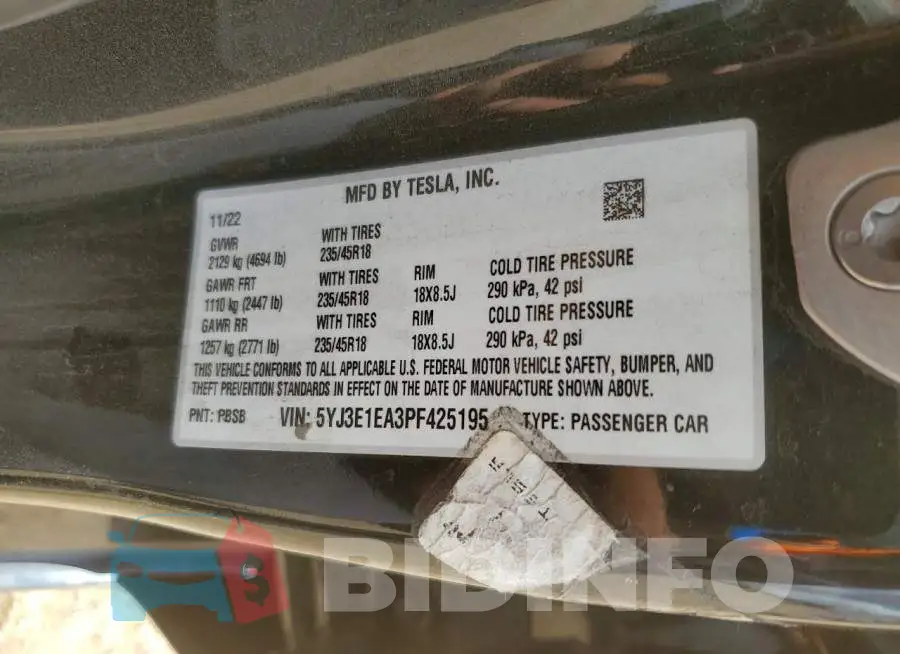 5YJ3E1EA3PF425195 Photo# 12