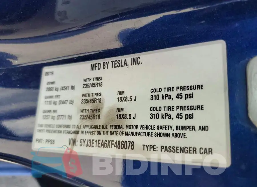5YJ3E1EA6KF486078 Photo# 12