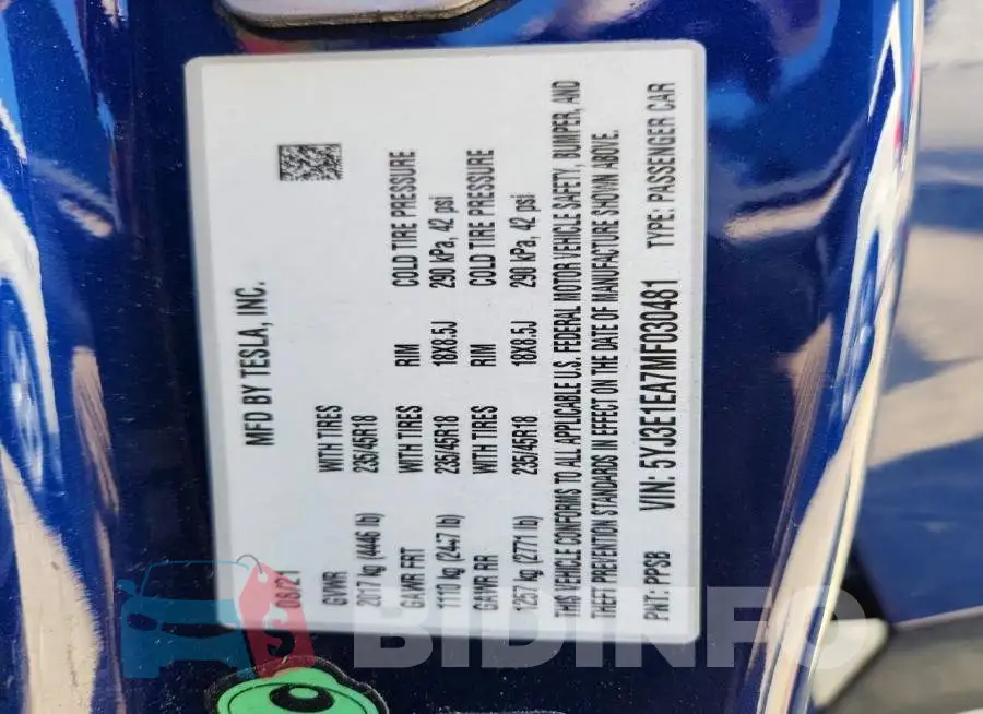 5YJ3E1EA7MF030481 Photo# 12