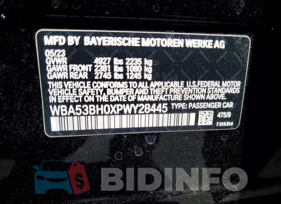 WBA53BH0XPWY28445 Photo# 12