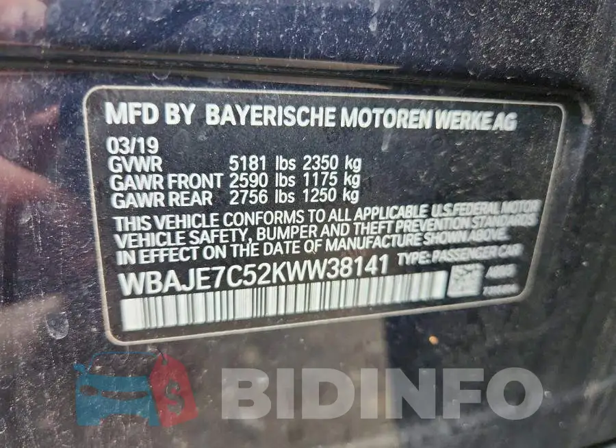 WBAJE7C52KWW38141 Photo# 12