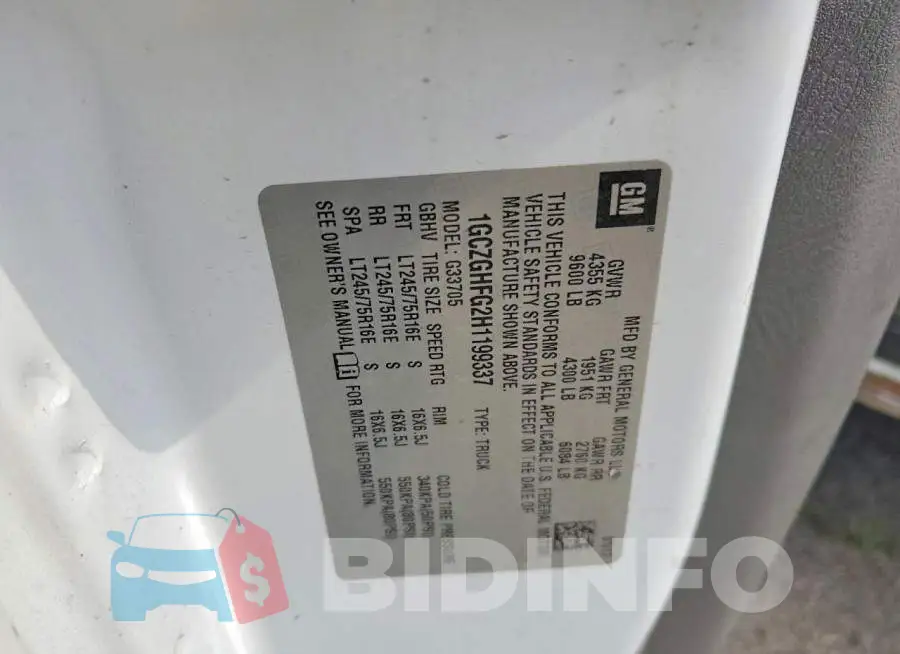 1GCZGHFG2H1199337 Photo# 13
