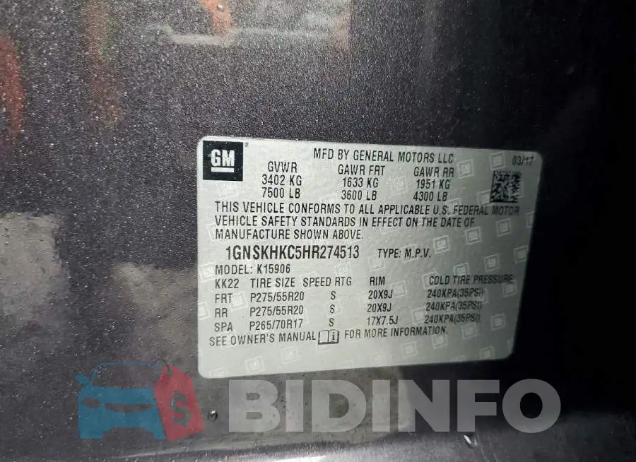 1GNSKHKC5HR274513 Photo# 13