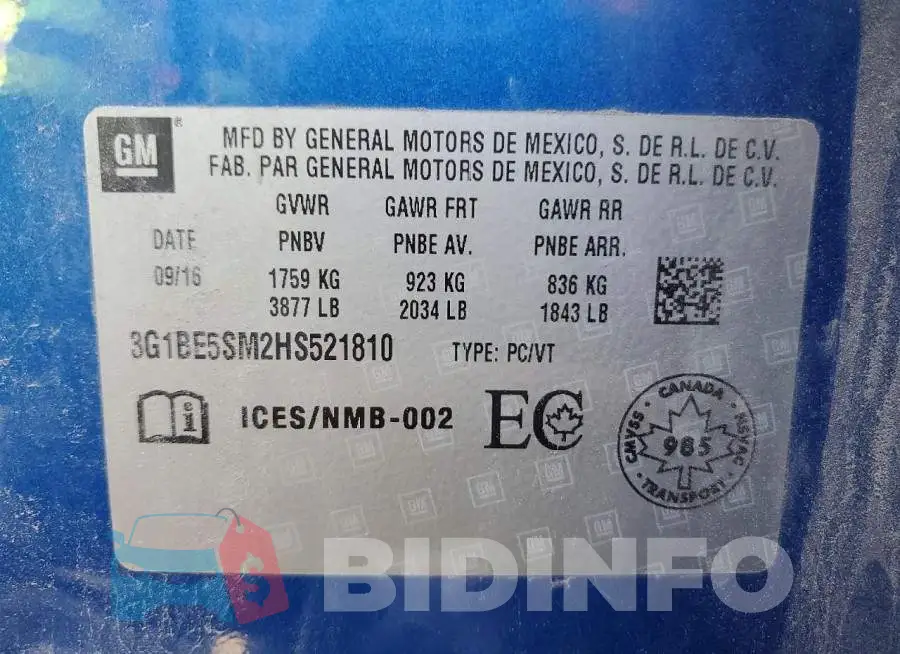 3G1BE5SM2HS521810 Photo# 13