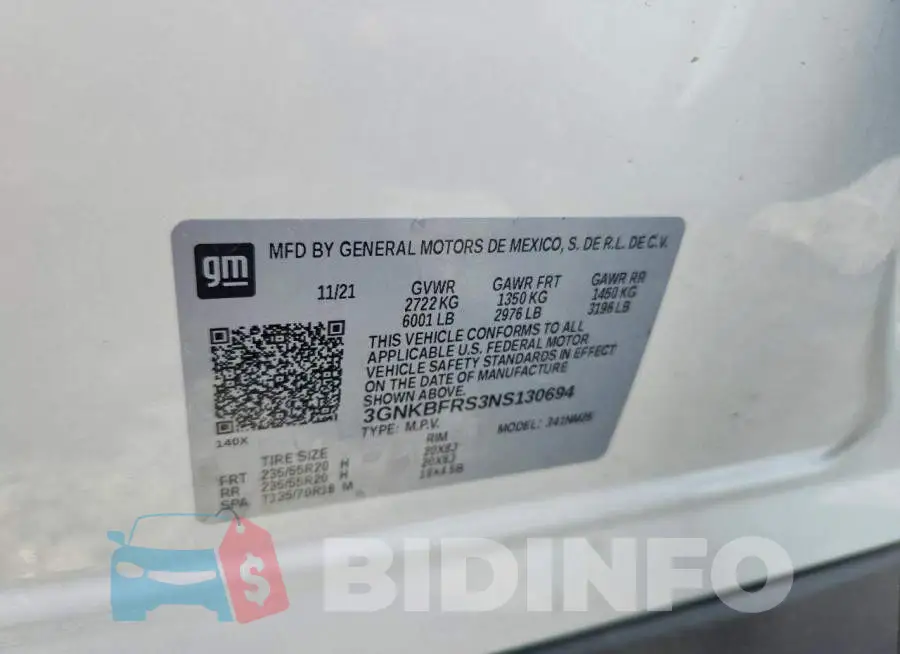 3GNKBFRS3NS130694 Photo# 14