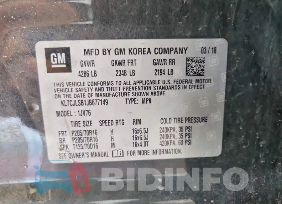 KL7CJLSB1JB677149 Photo# 14