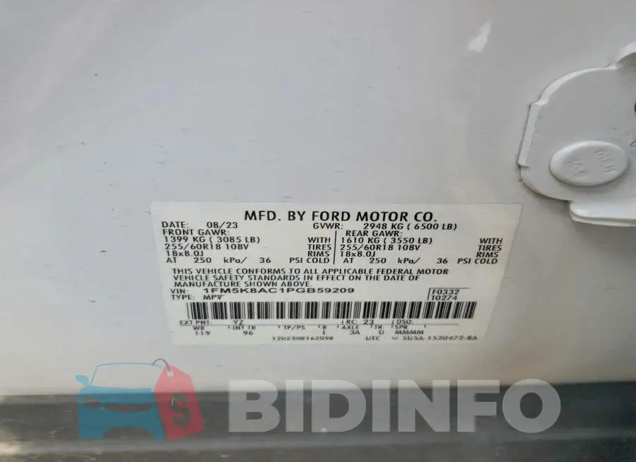 1FM5K8AC1PGB59209 Photo# 13