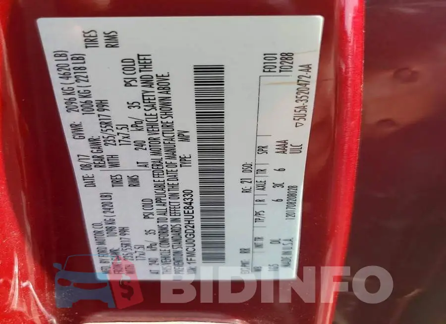 1FMCU0GD2HUE84330 Photo# 13