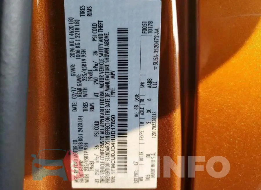 1FMCU0JD4HUD17850 Photo# 14