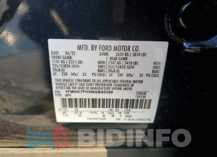 1FMSK7FH5NGB45389 Photo# 13