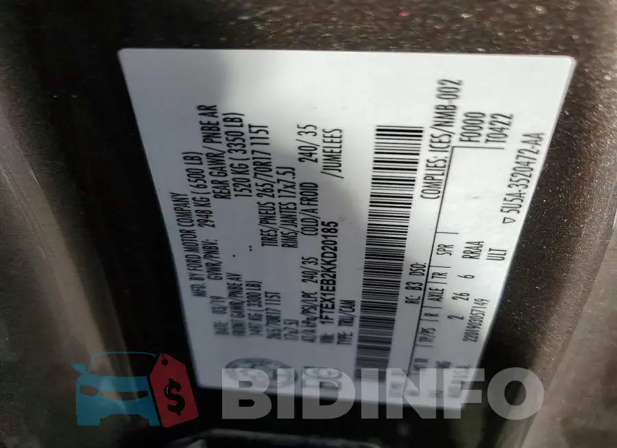 1FTEX1EB2KKD20185 Photo# 12