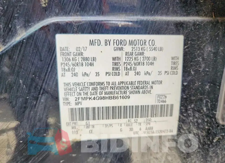 2FMPK4G98HBB61609 Photo# 13