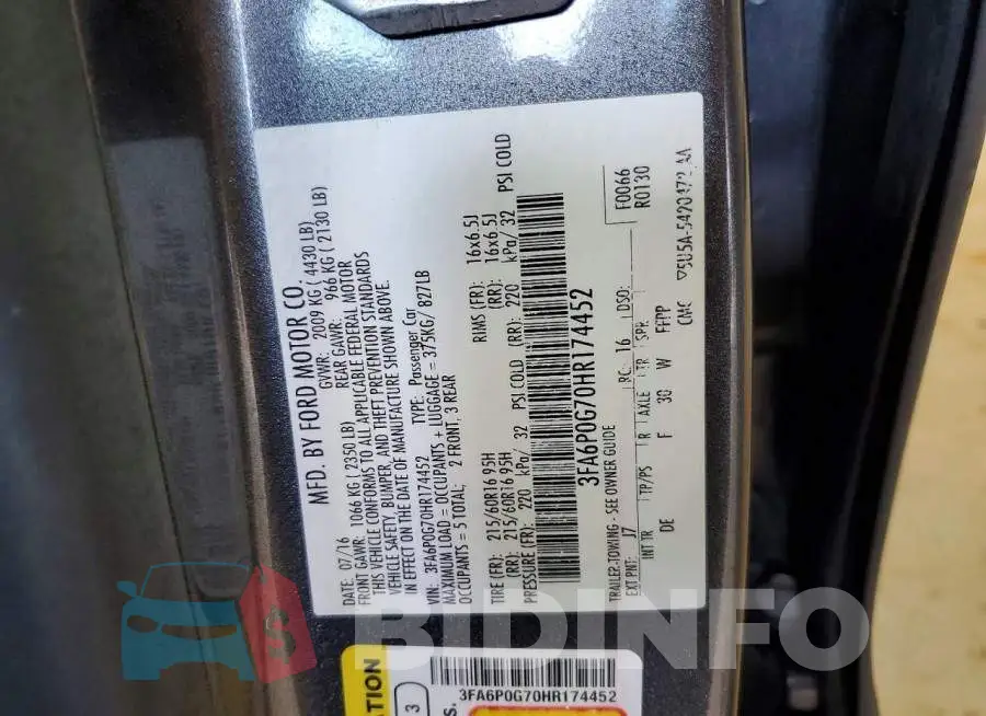 3FA6P0G70HR174452 Photo# 12