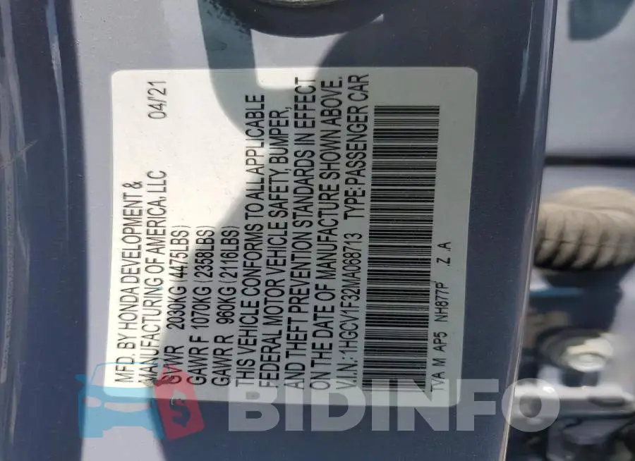 1HGCV1F32MA068713 Photo# 13
