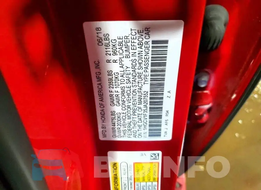 1HGCV1F35JA207552 Photo# 12