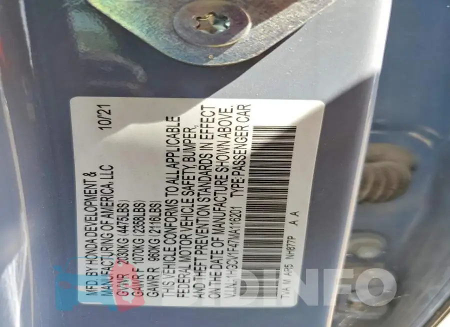 1HGCV1F47MA116201 Photo# 13
