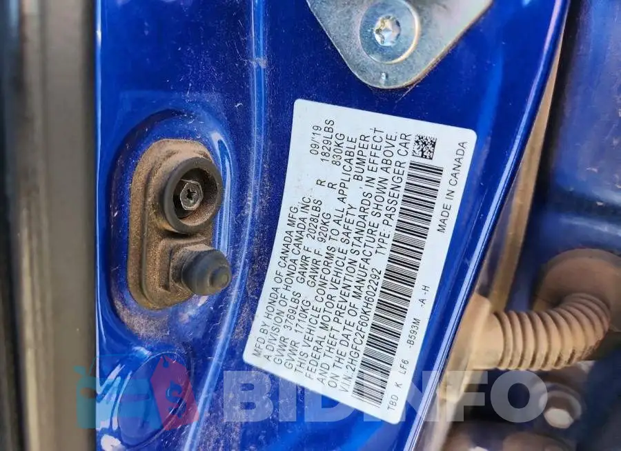 2HGFC2F60KH602292 Photo# 12