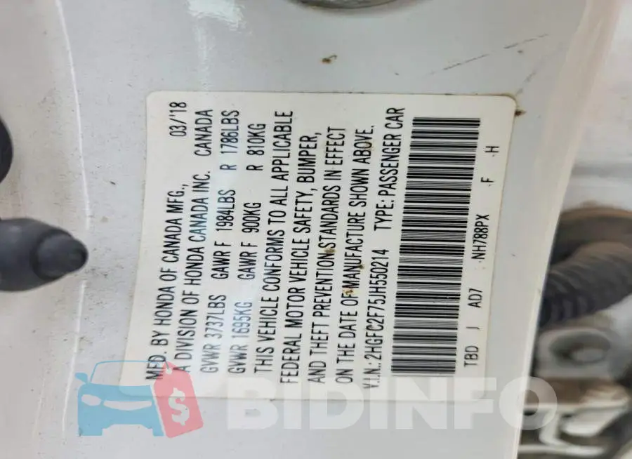 2HGFC2F75JH550214 Photo# 12
