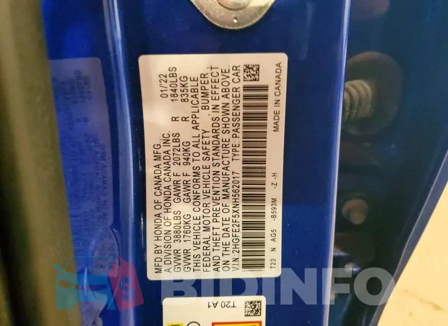 2HGFE2F5XNH562017 Photo# 12