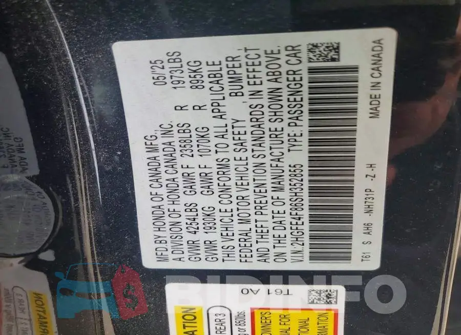 2HGFE4F86SH352855 Photo# 12