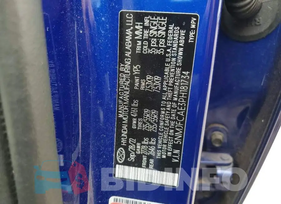 5NMJFCAE3PH181734 Photo# 13