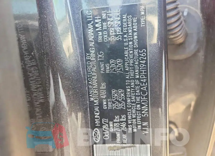 5NMJFCAE4PH194265 Photo# 13