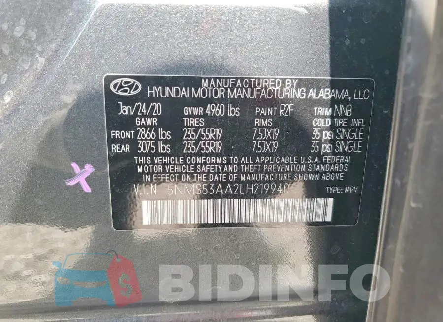 5NMS53AA2LH219940 Photo# 13