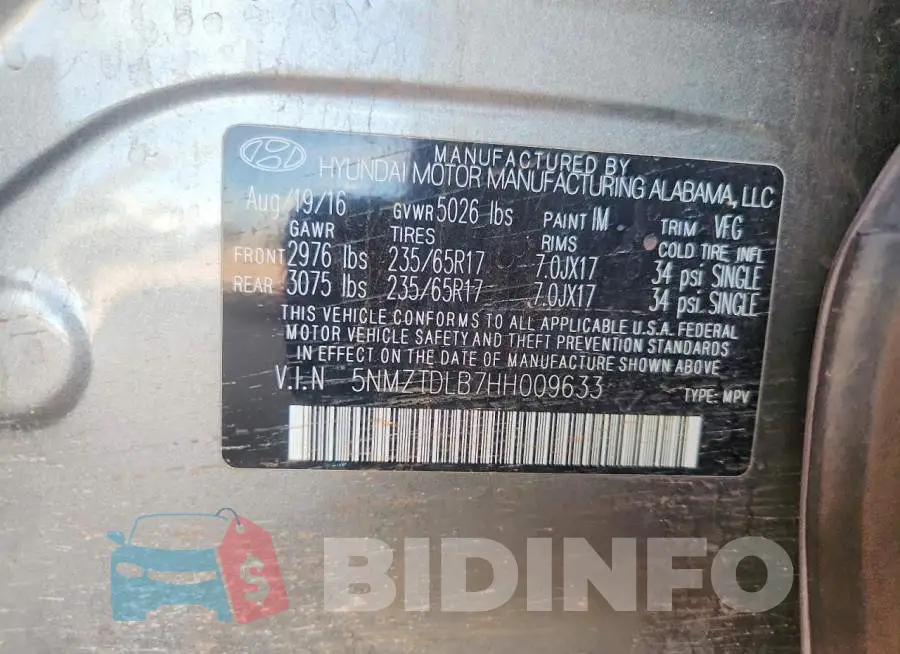 5NMZTDLB7HH009633 Photo# 13