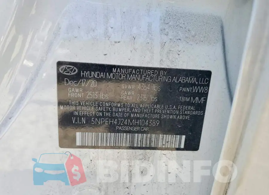 5NPEH4J24MH104389 Photo# 12